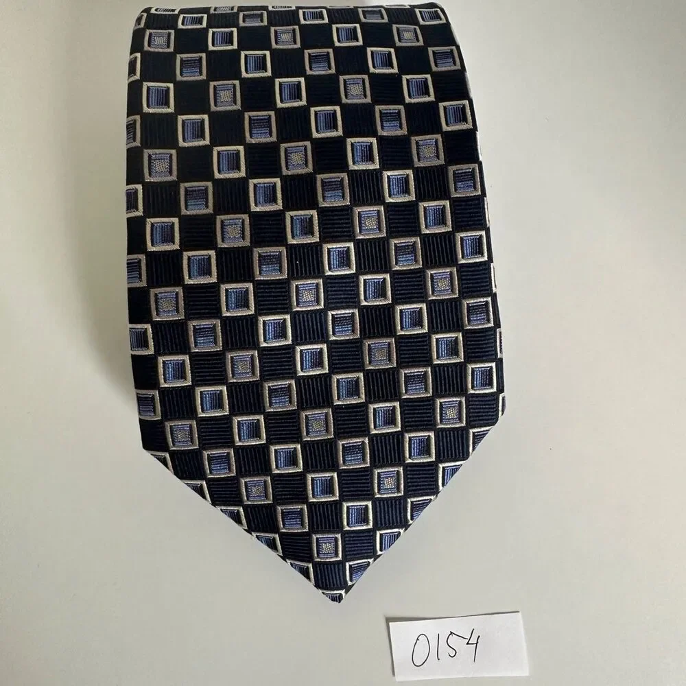 Burma Bibas Mens 100% Silk Dark Blue Geometric Square Necktie 58